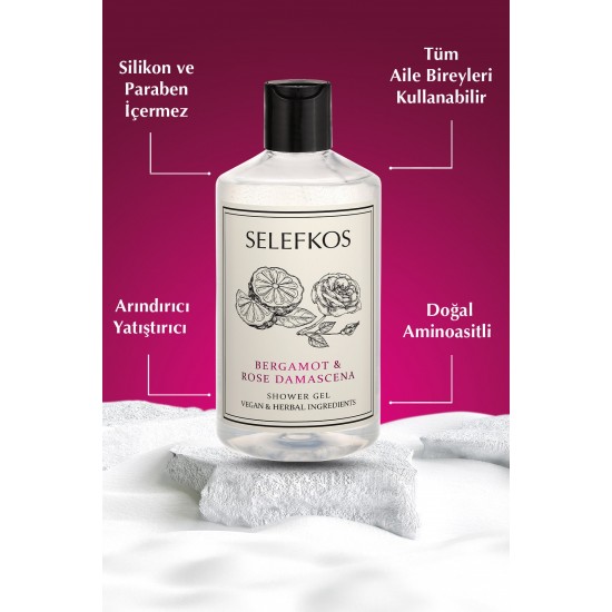 Bergamot ve Gül Kokulu Vegan Banyo ve Duş Jeli Nemlendirici Tazeleyici Vücut Şampuanı 500ml